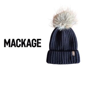MMackage Ribbed Knit Beanie Real Fur Pom Winter Hat Luxury